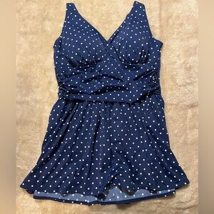 Navy Polka Dot Women’s One Piece Swimsuit Dress